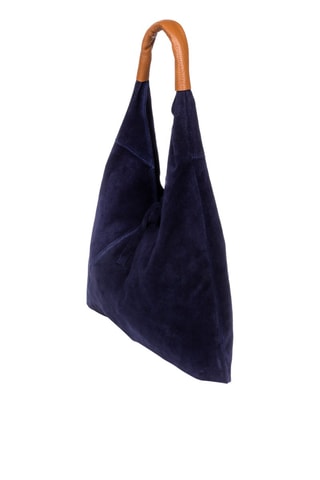 Mala de ombro em nobuck - Azul-marinho e camel