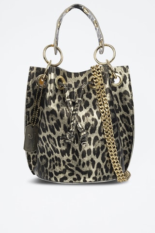 Mala bucket em couro - Cru e preto