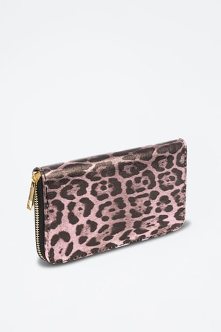 Carteira comprida de couro - Preto e rosa