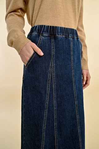 Jupe midi en jean taille haute - Bleu - Molly Bracken
