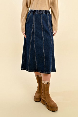 Jupe midi en jean taille haute - Bleu - Molly Bracken