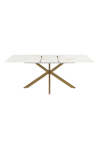 Mesa de refeição extensível Glam - Imitação de mármore e dourado
