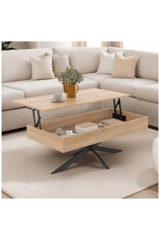 Mesa de centro elevável Spider - Imitação de madeira e preto