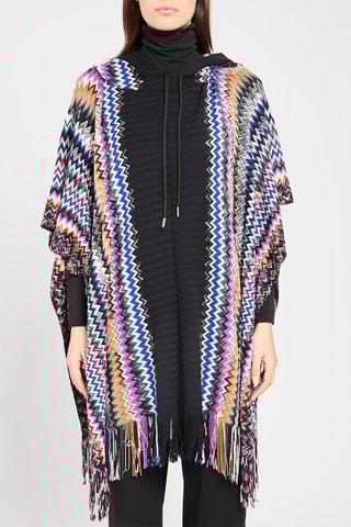 Poncho en laine - Orange et noir