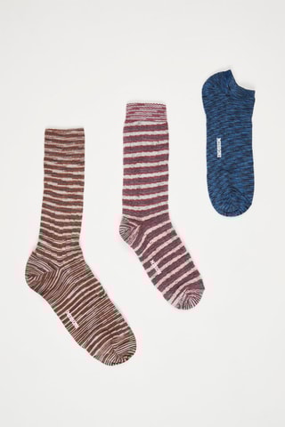 3 paires de chaussettes en laine Marron, rouge et bleu