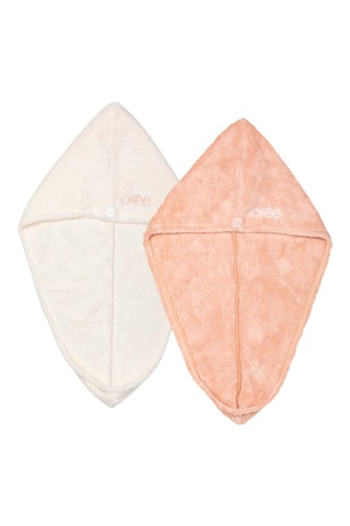 2 serviettes cheveux - Blanc et rose - 75 x 26 cm