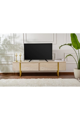 Meuble TV 2 abattants Serenity et doré - 180 x 45 x 30 cm