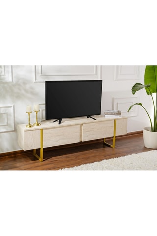 Meuble TV 2 abattants Serenity et doré - 180 x 45 x 30 cm