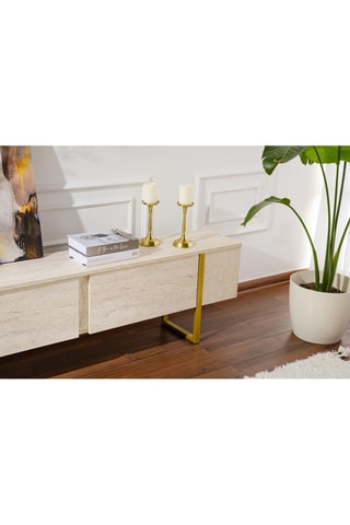 Meuble TV 2 abattants Serenity et doré - 180 x 45 x 30 cm