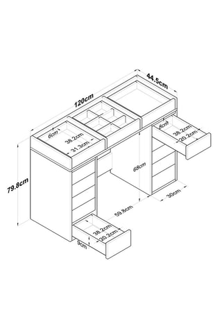 Coiffeuse 13 tiroirs - 120 x 79,8 x 44,5 cm