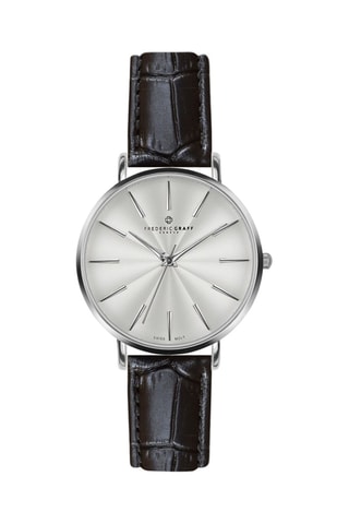 Leren Quartz Horloge - Zwart en Zilverkleurig - Frederic Graff