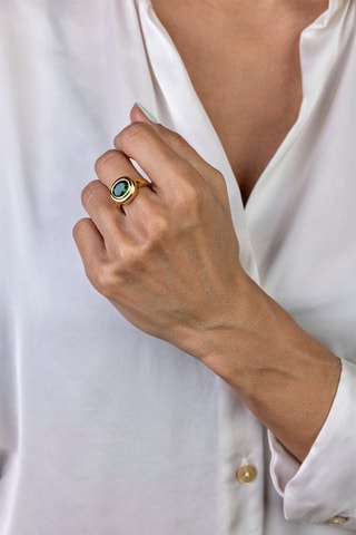 Ring - Goudkleurig en groen - Maat 56 - Marc Malone