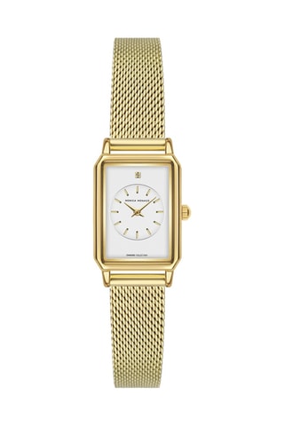 Stalen Quartz Horloge met Diamant - Goudkleurig en Wit