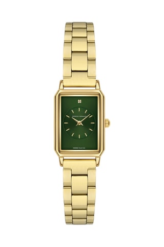 Stalen Quartz Horloge met Diamant - Goudkleurig en Groen