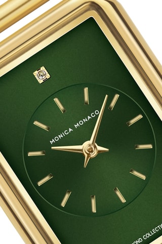 Stalen Quartz Horloge met Diamant - Goudkleurig en Groen