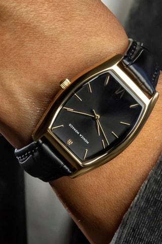 Leren Quartz Horloge met Diamant - Goudkleurig