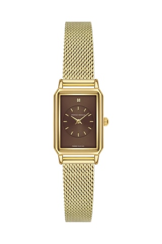 Stalen Quartz Horloge met Diamant - Goudkleurig en Bruin