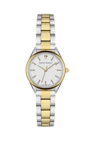 Stalen Quartz Horloge met Diamant - Goudkleurig en Zilverkleurig