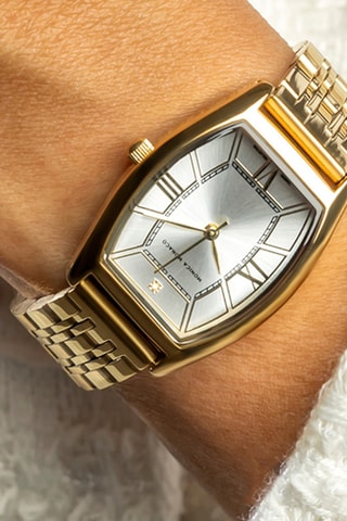 Stalen Quartz Horloge met Diamant - Goudkleurig en Zilverkleurig