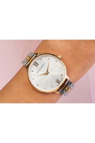 Stalen & Diamanten Quartz Horloge - Zilverkleurig en Goudkleurig - Monica Monaco