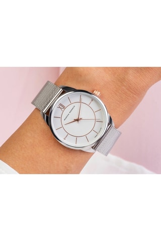 Stalen & Diamanten Quartz Horloge - Zilverkleurig en Wit - Monica Monaco