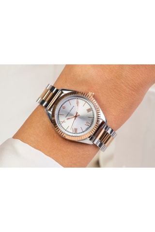 Stalen Quartz Horloge met Diamant - Zilverkleurig en Roségoudkleurig - Monica Monaco