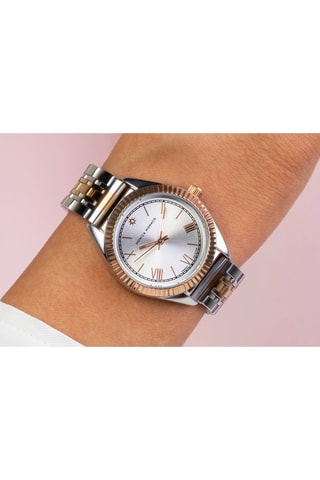 Stalen Quartz Horloge met Diamant - Zilverkleurig en Roségoudkleurig - Monica Monaco