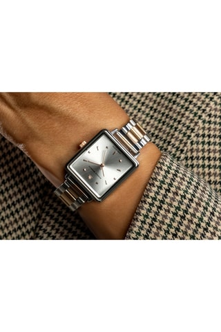 Stalen Quartz Horloge met Diamant - Roségoudkleurig en Zilverkleurig