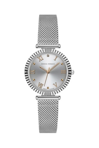 Stalen & Diamanten Quartz Horloge - Zilverkleurig - Monica Monaco