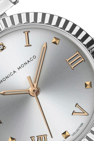 Stalen & Diamanten Quartz Horloge - Zilverkleurig - Monica Monaco