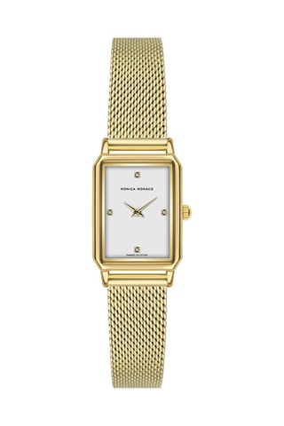 Stalen Quartz Horloge met Diamant - Goudkleurig en Wit