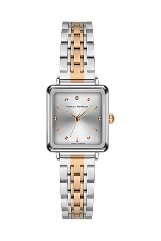 Stalen Quartz Horloge met Diamant - Roségoudkleurig en Zilverkleurig