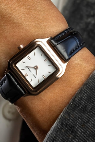 Leren Quartz Horloge met Diamant - Roségoudkleurig