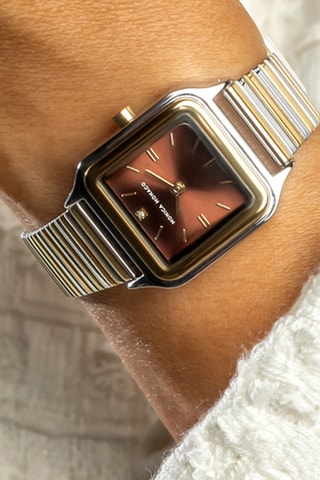 Stalen Quartz Horloge met Diamant - Goudkleurig en Zilverkleurig