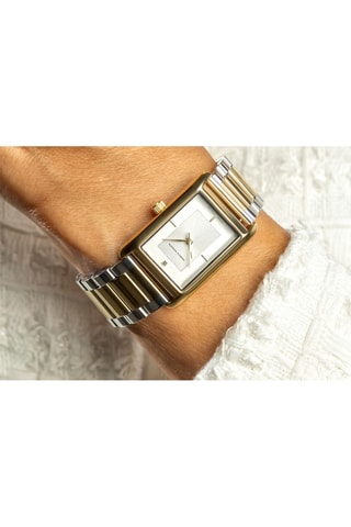 Stalen Quartz Horloge met Diamant - Goudkleurig en Zilverkleurig