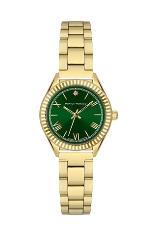 Stalen & Diamanten Quartz Horloge - Goudkleurig en Groen - Monica Monaco