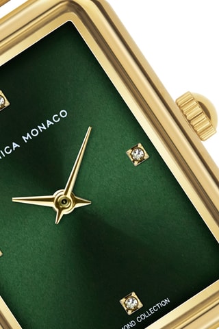 Stalen Quartz Horloge met Diamant - Goudkleurig en Groen
