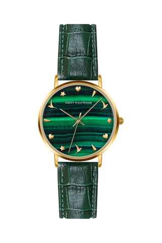 Leren Quartz Horloge - Groen en Goudkleurig - Emily Westwood