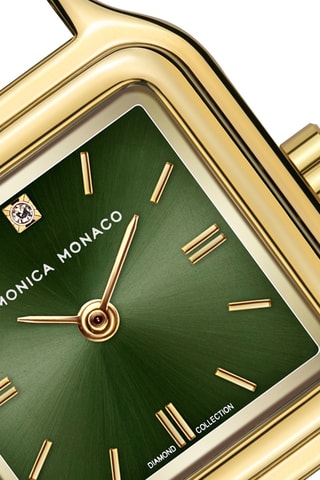 Stalen Quartz Horloge met Diamant - Goudkleurig en Groen