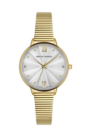 Stalen & Diamanten Quartz Horloge - Goudkleurig en Zilverkleurig - Monica Monaco