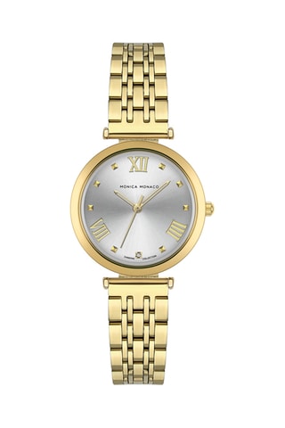 Stalen & Diamanten Quartz Horloge - Goudkleurig en Zilverkleurig - Monica Monaco