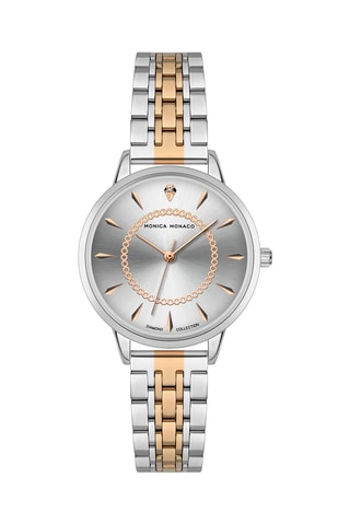 Stalen Quartz Horloge met Diamant - Monica Monaco