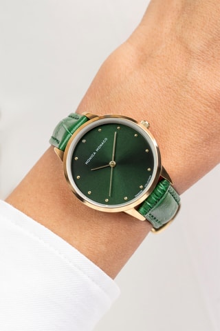 Leren Quartz Horloge met Diamant - Monica Monaco