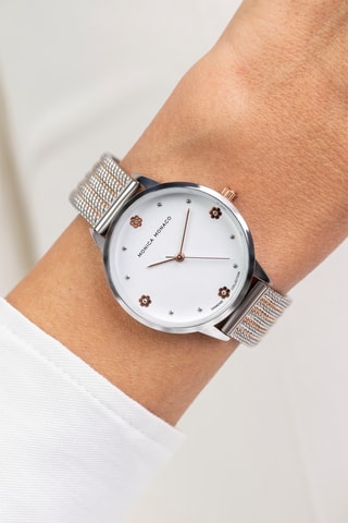 Stalen Quartz Horloge met Diamant - Monica Monaco