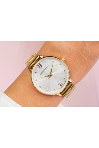 Stalen Quartz Horloge met Diamanten - Goudkleurig en Zilverkleurig- Monica Monaco