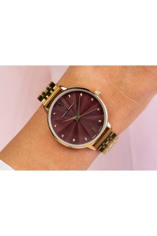 Stalen & Diamanten Quartz Horloge - Goudkleurig en Bordeauxrood - Monica Monaco