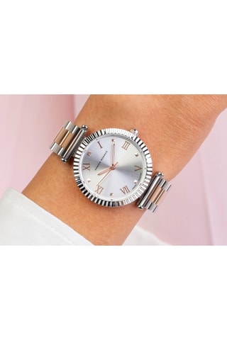 Stalen & Diamanten Quartz Horloge - Zilverkleurig en Roségoudkleurig - Monica Monaco