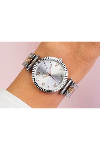 Stalen & Diamanten Quartz Horloge - Zilverkleurig en Roségoudkleurig - Monica Monaco