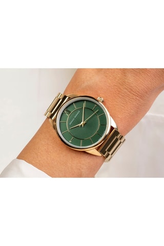 Stalen & Diamanten Quartz Horloge - Goudkleurig en Donkergroen - Monica Monaco