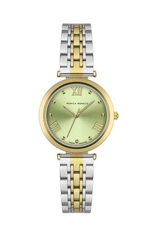 Stalen & Diamanten Quartz Horloge - Zilverkleurig en Goudkleurig - Monica Monaco